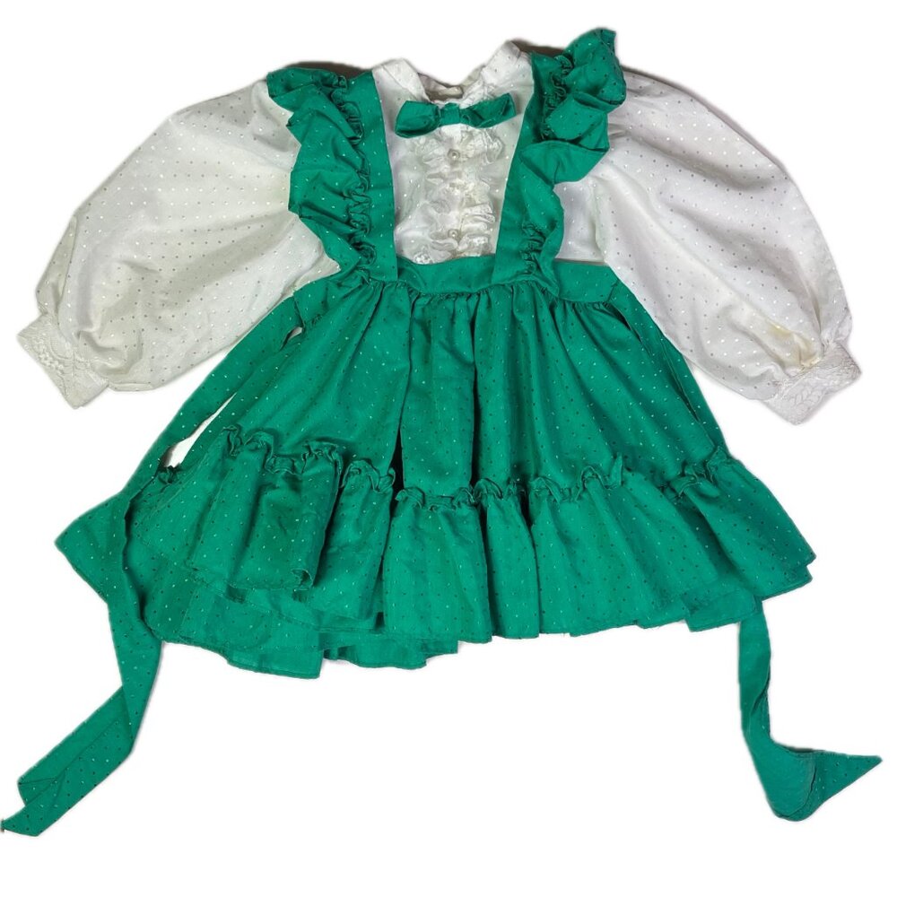 Vintage MiniWorld Size 4 Green White Dress Ruffled *Flaws